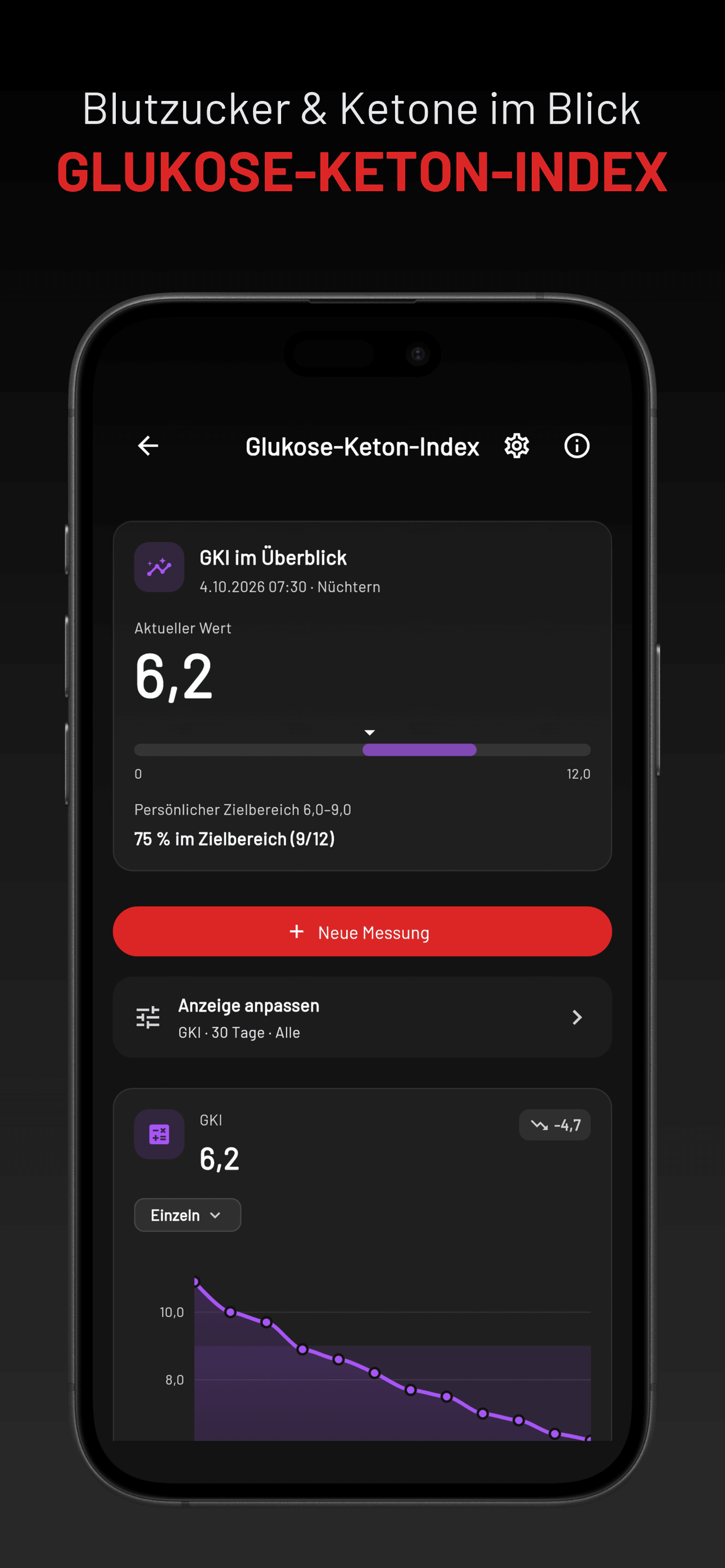 Glukose-Keton-Index mit Verlauf in 4P Balance
