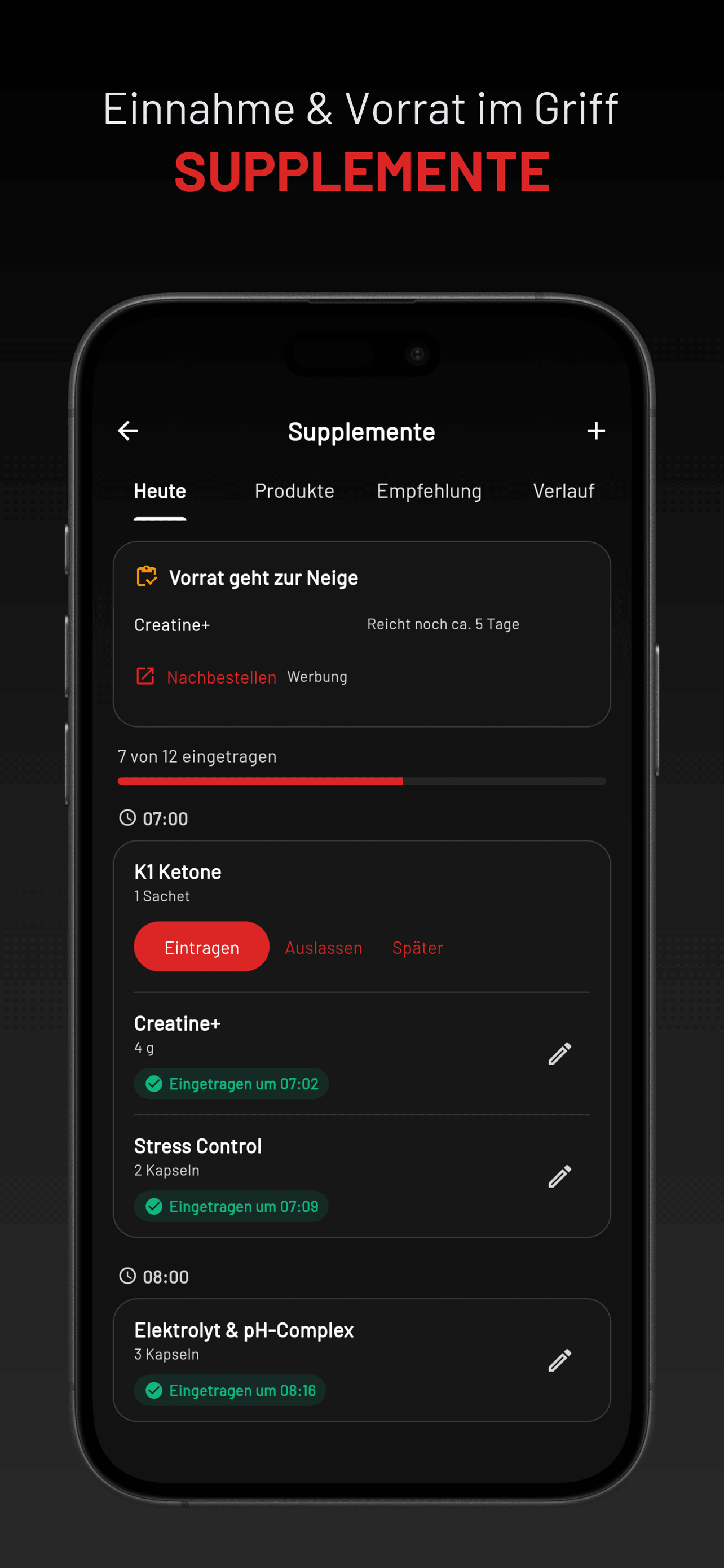 Supplement-Plan für heute in 4P Balance
